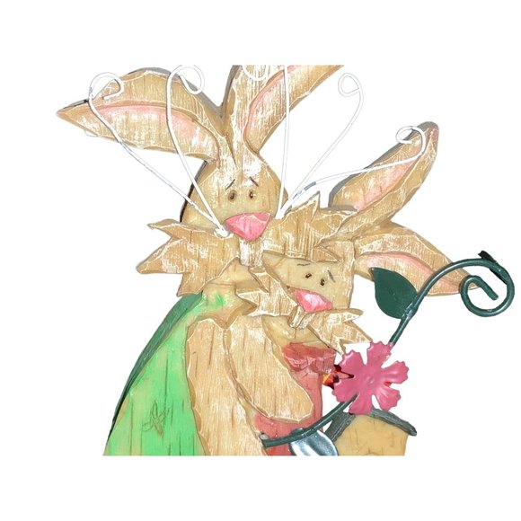 Easter Bunny Rabbit Carved Wood Look Decor Set of Two - Picture 3 of 11